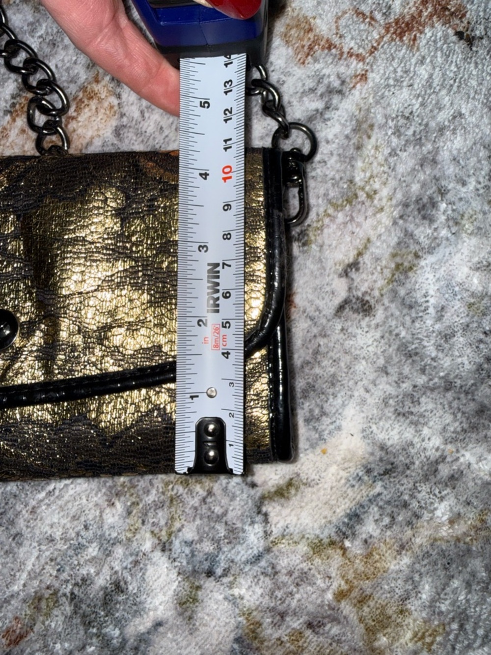 Betsey Johnson Gold and Black Lace-Overlay Chain Clutch - Picture 7 of 7